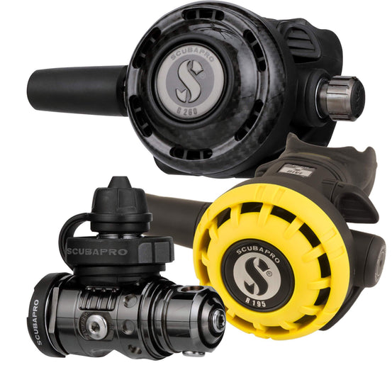Scubapro MK19 EVO G260 Carbon Black Tech and R195 Octopus Regulator Set | Mike's Dive Store