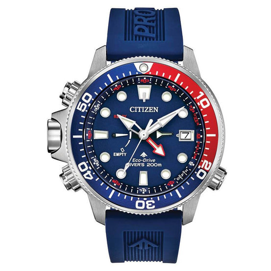 Citizen Eco-Drive Promaster Aqualand Blue Red Dive Watch - Mike's Dive Store